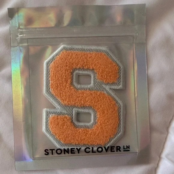 NWT Stoney Clover Lane Denim Varsity Letter S Patch Sticker Peach - Picture 1 of 2
